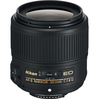 Nikon AF-S NIKKOR 35mm f/1.8G ED FX wide-angle prime lens, front side view