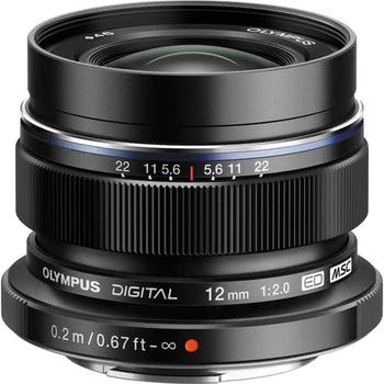 Olympus M.Zuiko ED 12mm f/2 wide-angle prime lens in black for Micro Four Thirds cameras