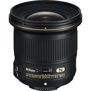 Nikon AF-S NIKKOR 20mm f/1.8G ED ultra-wide-angle prime lens, front and side view