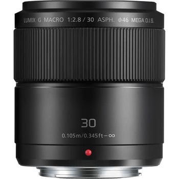 Front view of Panasonic Lumix G Macro 30mm f/2.8 ASPH MEGA OIS Micro Four Thirds lens