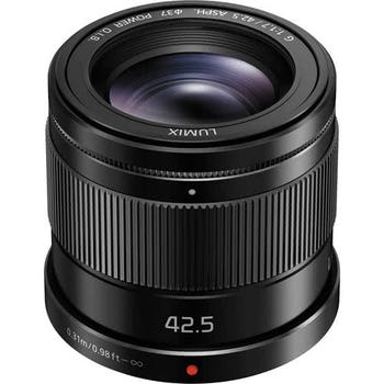 Panasonic Lumix G 42.5mm f/1.7 ASPH Power OIS lens, front angled product view