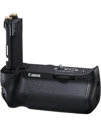Canon BG-E20 battery grip for EOS 5D Mark IV shown upright with battery tray extended