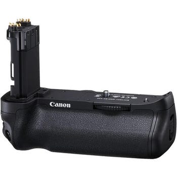 Canon BG-E20 battery grip for EOS 5D Mark IV shown upright with battery tray extended