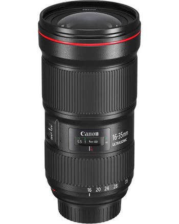 Front angled view of Canon EF 16-35mm f/2.8L III USM wide-angle zoom lens