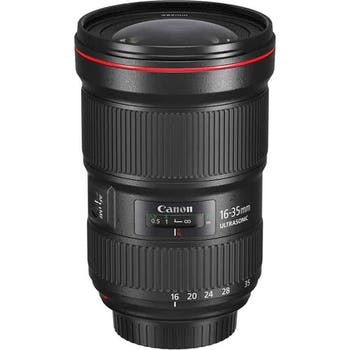 Front angled view of Canon EF 16-35mm f/2.8L III USM wide-angle zoom lens