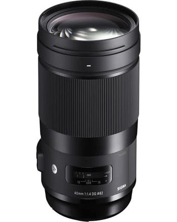 Sigma 40mm f/1.4 DG HSM Art Lens for Canon EF mount, front angled view without lens hood