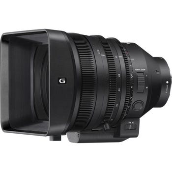 Sony FE C 16-35mm T3.1 G cinema lens with detachable servo zoom unit, side view with lens hood