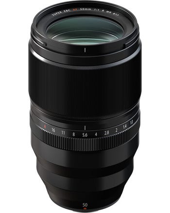 Fujifilm XF 50mm f/1.0 R WR prime lens, front angled view showing aperture ring and weather-sealed barrel