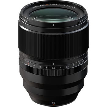 Fujifilm XF 50mm f/1.0 R WR prime lens, front angled view showing aperture ring and weather-sealed barrel