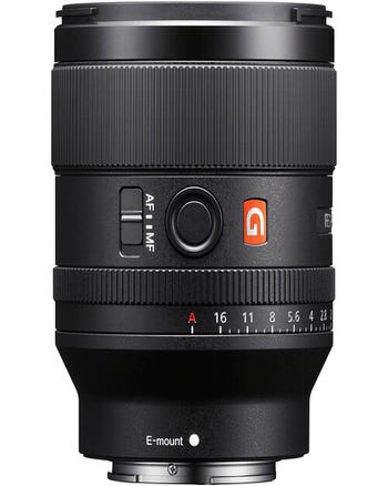 Front view of Sony FE 35mm f/1.4 GM full-frame E-mount prime lens
