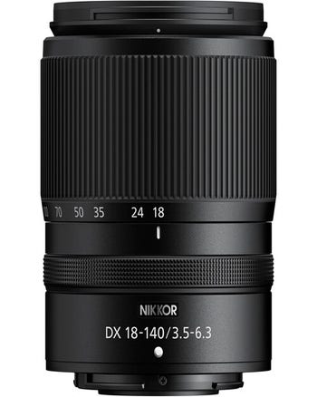 Front view of Nikon NIKKOR Z DX 18-140mm f/3.5-6.3 VR zoom lens showing focal length markings