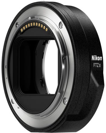 Nikon FTZ II Mount Adapter side view showing F-mount to Z-mount design and metal lens mount ring