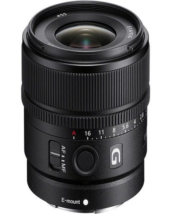 Sony E 15mm f/1.4 G APS-C prime lens with aperture ring and AF/MF switch, front angled view