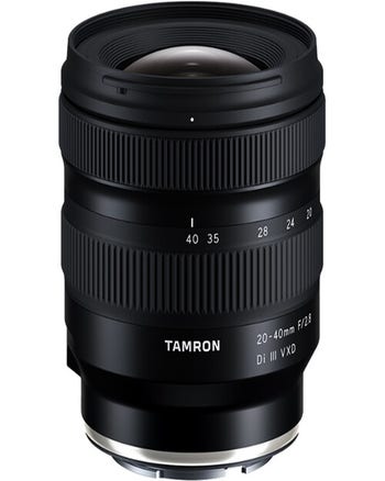 Tamron 20-40mm f/2.8 Di III VXD zoom lens for Sony E-mount, front angled product view
