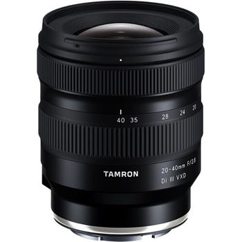 Tamron 20-40mm f/2.8 Di III VXD zoom lens for Sony E-mount, front angled product view
