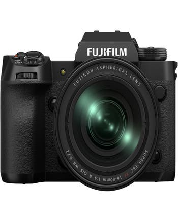 Front view of Fujifilm X-H2 mirrorless camera with XF 16-80mm f/4 R OIS WR zoom lens
