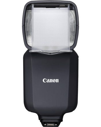 Front view of Canon EL-5 Speedlite flash with diffuser panel extended