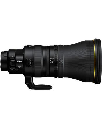 Side view of Nikon Nikkor Z 600mm f/4 TC VR S super-telephoto lens with tripod collar