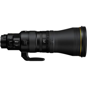 Side view of Nikon Nikkor Z 600mm f/4 TC VR S super-telephoto lens with tripod collar