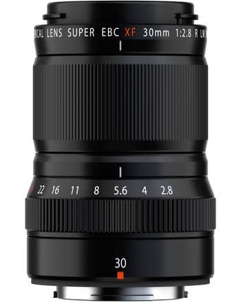Fujifilm XF 30mm f/2.8 R Macro lens front view showing focus and aperture rings
