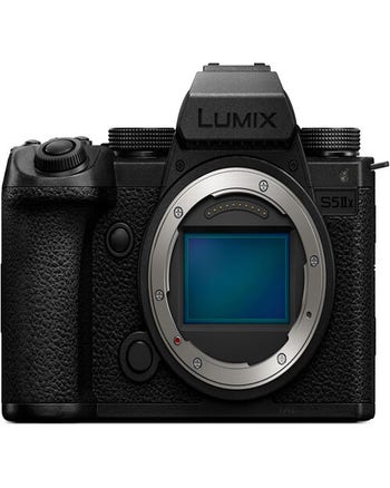 Front view of Panasonic Lumix S5 Mark II X mirrorless camera body showing exposed full-frame sensor mount.