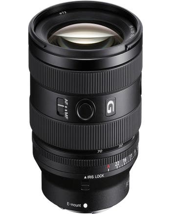 Sony 20-70mm f/4 G E-mount lens showing zoom, focus rings and AF/MF switch