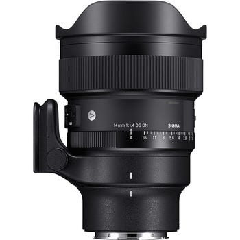 Sigma 14mm f/1.4 DG DN Art Lens for L-Mount, side view with tripod collar and aperture ring