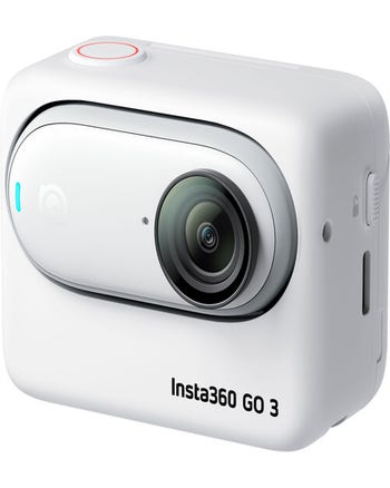 Insta360 Go 3 Action Camera 128GB in white, front view with ultra‑wide lens and compact body