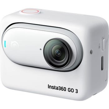 Insta360 Go 3 Action Camera 128GB in white, front view with ultra‑wide lens and compact body