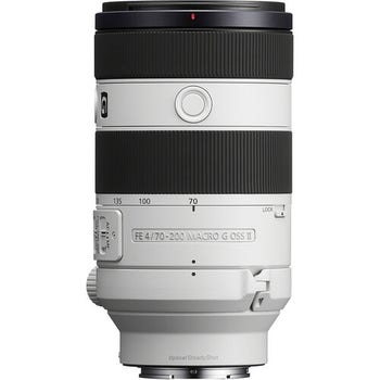 Sony FE 70-200mm f/4 G OSS Macro II lens, side view highlighting focus ring and control switches
