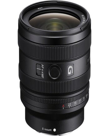Sony FE 24-50mm f/2.8 G Lens front view showing focus, zoom and aperture control rings