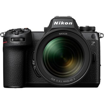 Front view of Nikon Z6 III mirrorless camera with NIKKOR Z 24-70mm f/4 S zoom lens attached