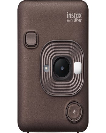 Front view of Fujifilm Instax Mini Liplay Hybrid Instant Camera in deep bronze finish