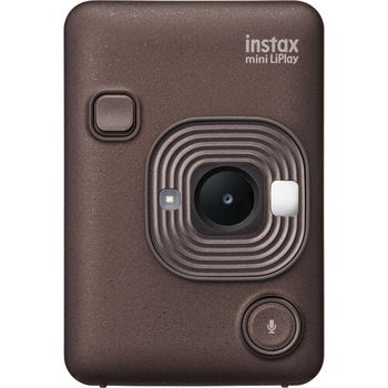 Front view of Fujifilm Instax Mini Liplay Hybrid Instant Camera in deep bronze finish