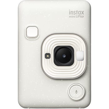 Front view of Fujifilm Instax Mini Liplay Hybrid Instant Camera in misty white