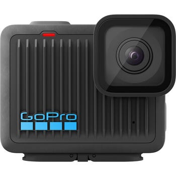 Front view of GoPro Hero action camera with ribbed casing and large lens