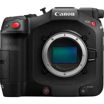 Canon EOS C80 cinema camera body front view showing 6K full-frame sensor and RF lens mount