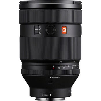 Sony FE 28-70mm f/2 GM E-mount lens, front side showing AF/MF switch and G Master logo