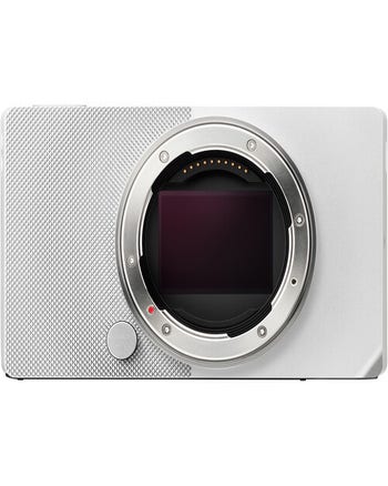 Front view of silver Sigma BF mirrorless camera body showing full-frame sensor and lens mount.
