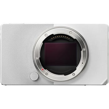 Front view of silver Sigma BF mirrorless camera body showing full-frame sensor and lens mount.
