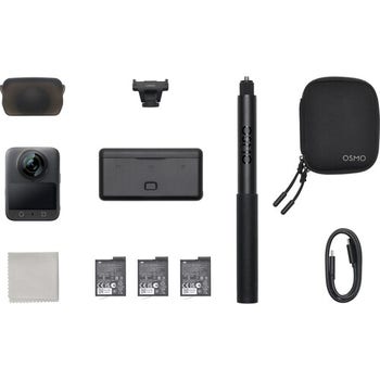 DJI Osmo 360 Adventure Combo kit with camera, batteries, handle, case, cable and accessories