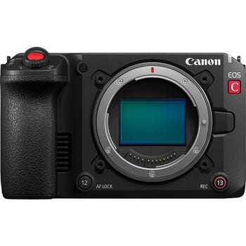 Front view of Canon EOS C50 7K full frame cinema camera body showing sensor and controls