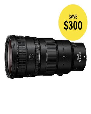 Nikon Nikkor Z 400mm f/4.5 VR S telephoto prime lens for Z-mount mirrorless cameras, side view