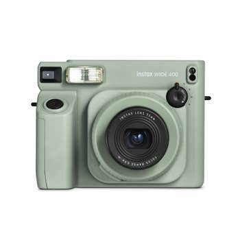 Front view of Fujifilm Instax Wide 400 instant film camera showing lens, flash and controls