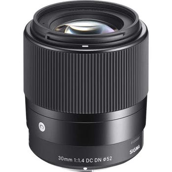 Sigma 30mm f/1.4 DC DN Contemporary prime lens for Sony E mount, front angled product view