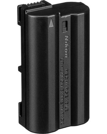 Nikon EN-EL15c rechargeable lithium-ion battery pack standing upright on white background