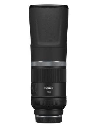 Canon RF 800mm f/11 IS STM super-telephoto lens front view, retracted position on white background
