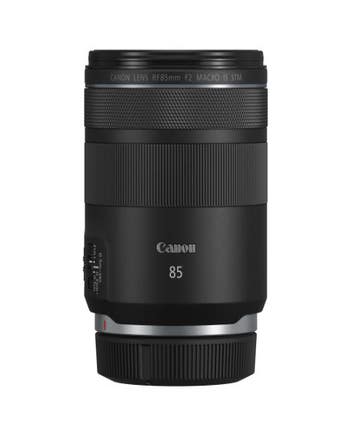 Canon RF 85mm f2 Macro IS STM lens front view showing focus ring and control switches