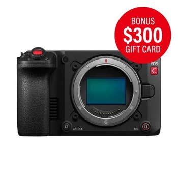 Front view of Canon EOS C50 7K full frame cinema camera body showing sensor and controls