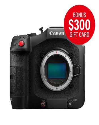 Canon EOS C80 cinema camera body front view showing 6K full-frame sensor and RF lens mount